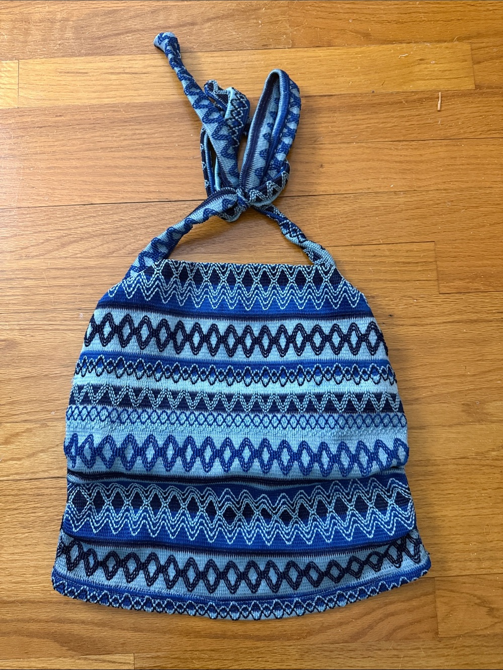 Blue Patterned Halter Crossbody Bag - Women's Casual Tote